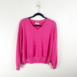 LNA Clothing Pink V-Neck Long Sleeves Drop Shoulders Fuzzy Sweater Small